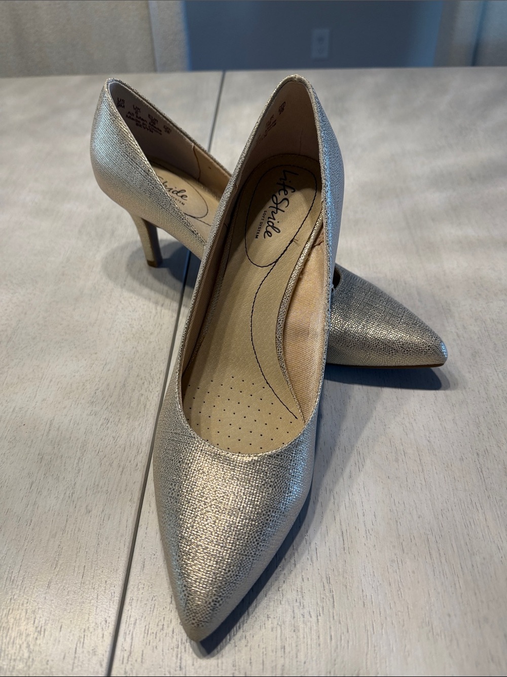 Life Stride Women's Shimmery Gold Pointed Toe Pumps